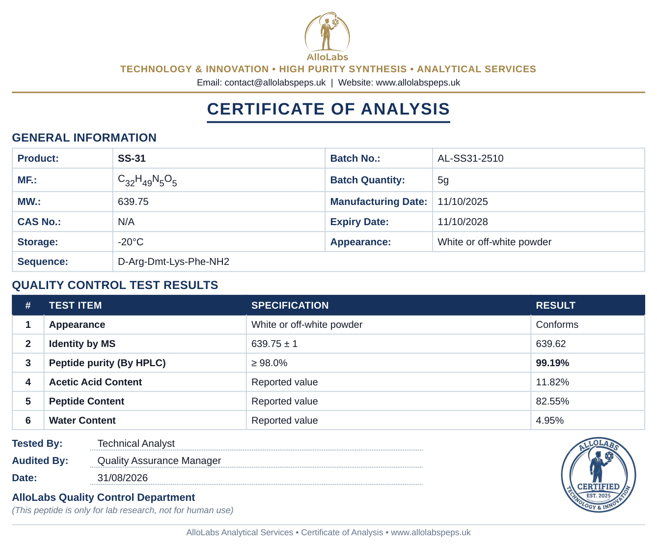 SS-31 (Elamipretide) — AlloLabs UK premium box